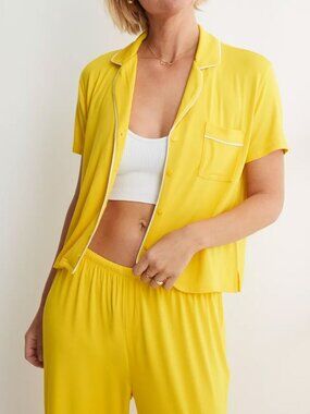 Aerie Women's Real Soft PJ Top and Shorts Pajama Set in Yellow Size Medium